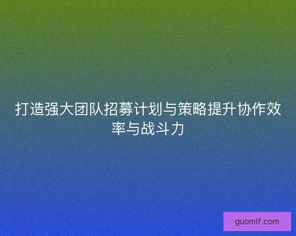 打造强大团队招募计划与策略提升协作效率与战斗力